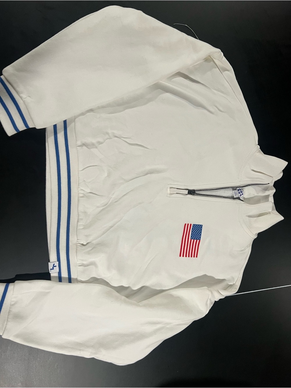 JoyLab White Sweatshirt with Blue & Red Flag Accent